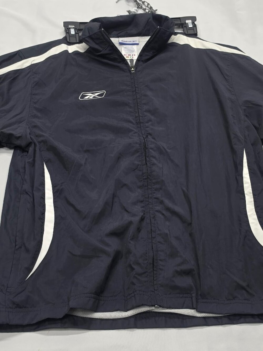 Vintage 90s Reebok Full Zip Windbreaker Jacket Black White Mens Size S